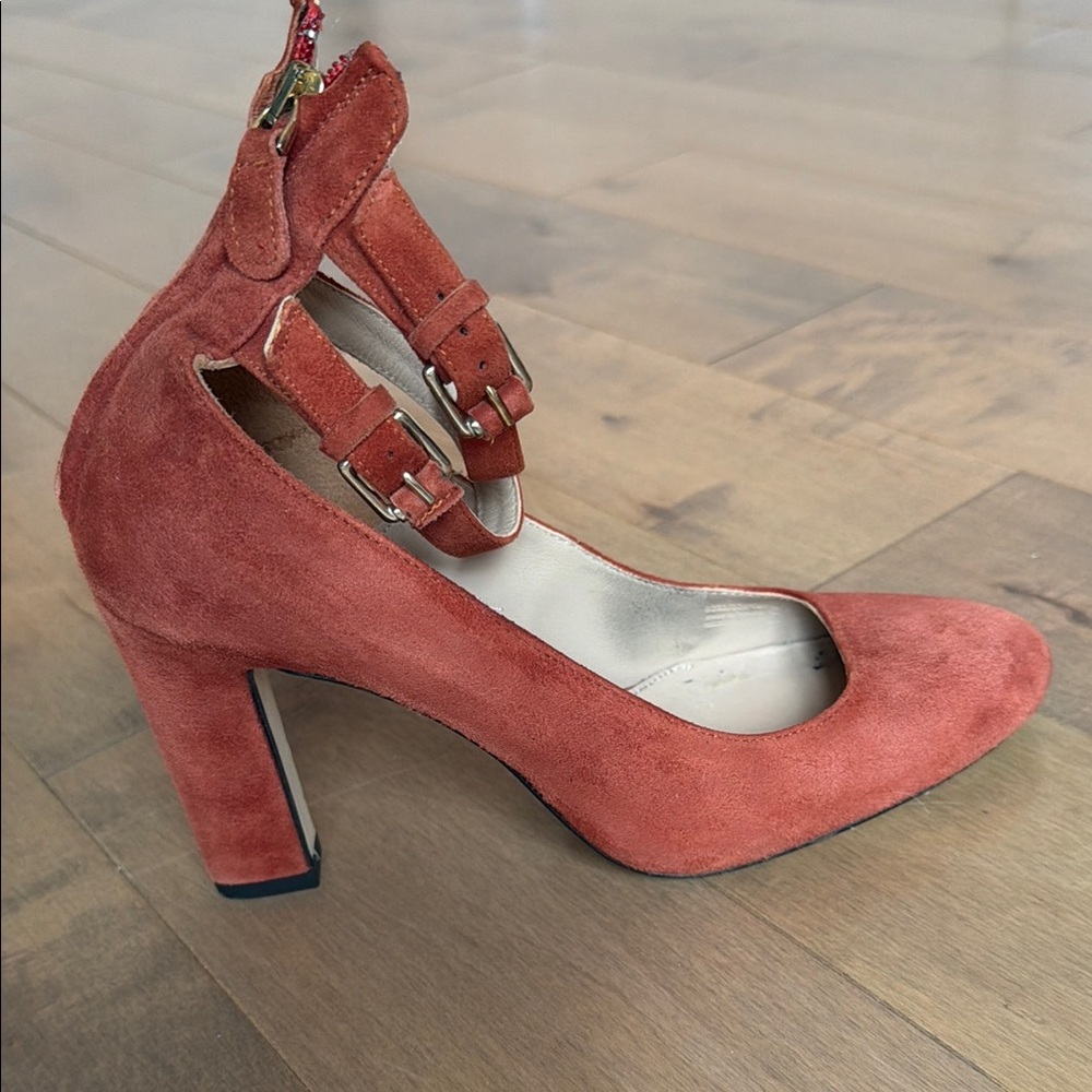 Massimo Dutti Rust Suede Ankle-Strap Pumps - Picture 2 of 4